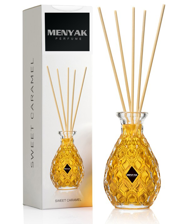 Difuzor Cristal Menyak cu bețișoare: Sweet Caramel – MENYAK